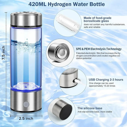 420ml Hydrogen-Rich Water Cup Electric Hydrogen Rich Water Generator Bottle Titanium Quality Filter Portable Antioxidant