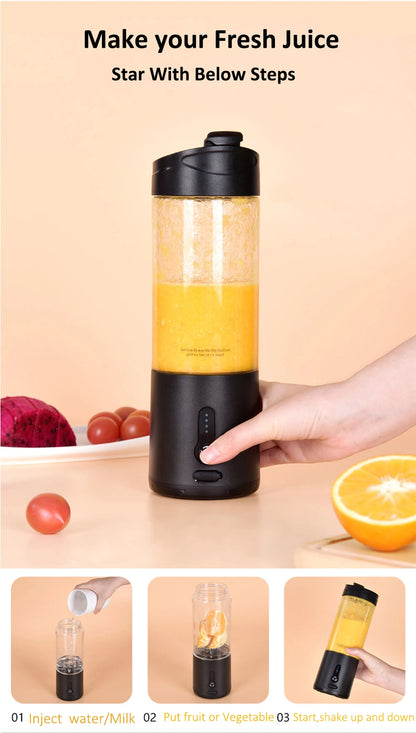 Mini Portable Blender Electric Fruit Juicer Smoothie Orange Fresh Juice Blender Multifunction Rechargeable Portable Juicer Mixer